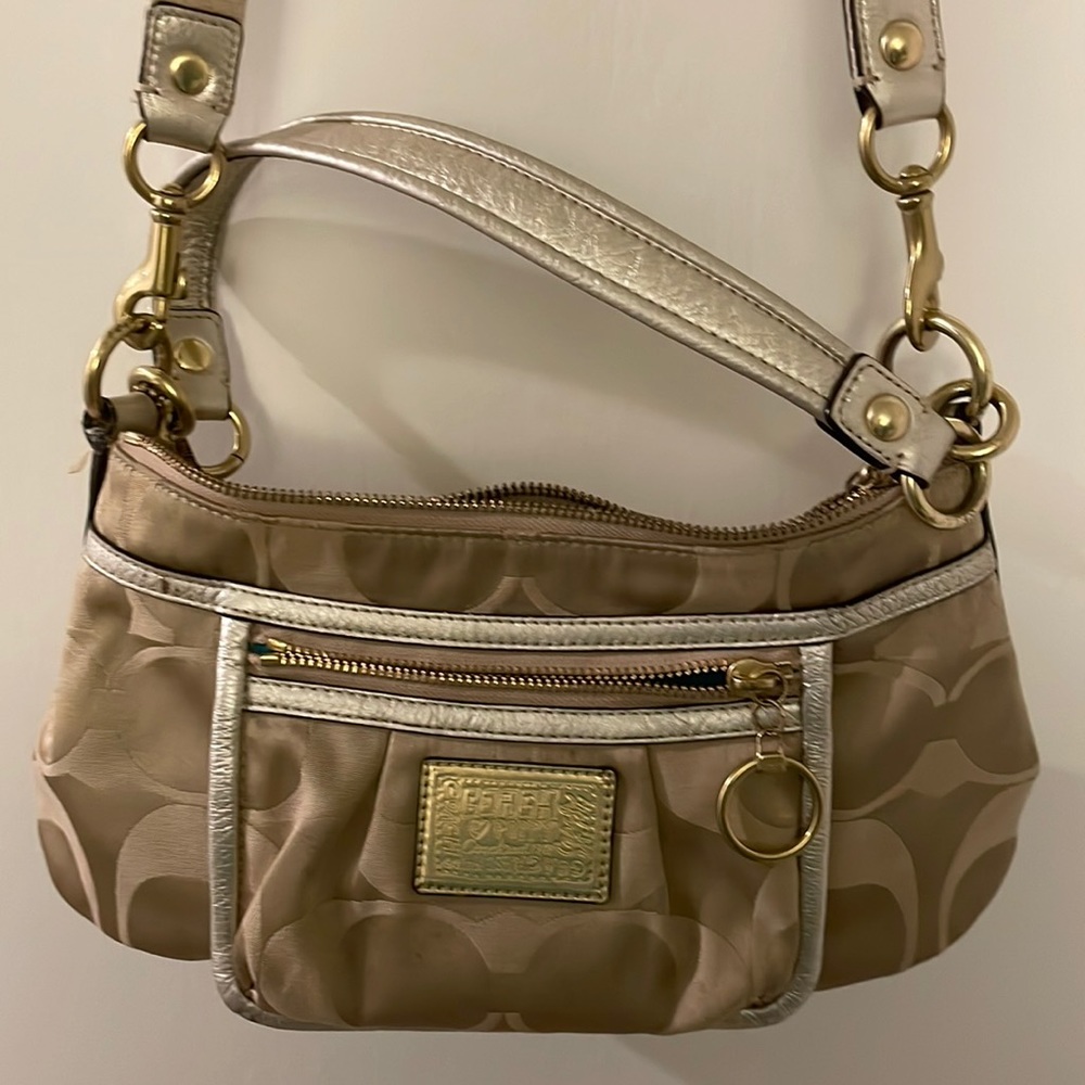 Coach small poppy crossbody tan gold purse